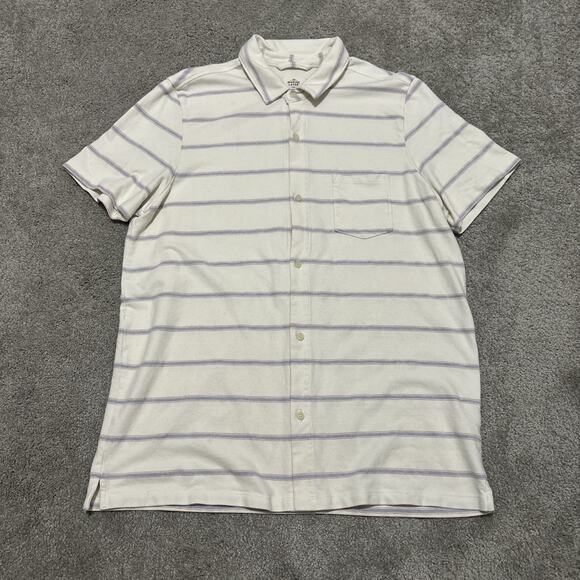 Marine Layer Polo Shirt Men’s Size Large Short Sleeve Cotton Striped White - Picture 1 of 5